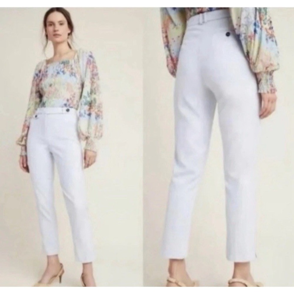Anthropologie The Essential Slim Pants Womens 6 Baby Blue Textured Ankle Trouser